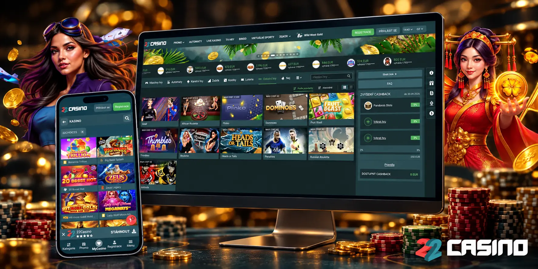 Přihlášení do 22Casino v prohlížeči