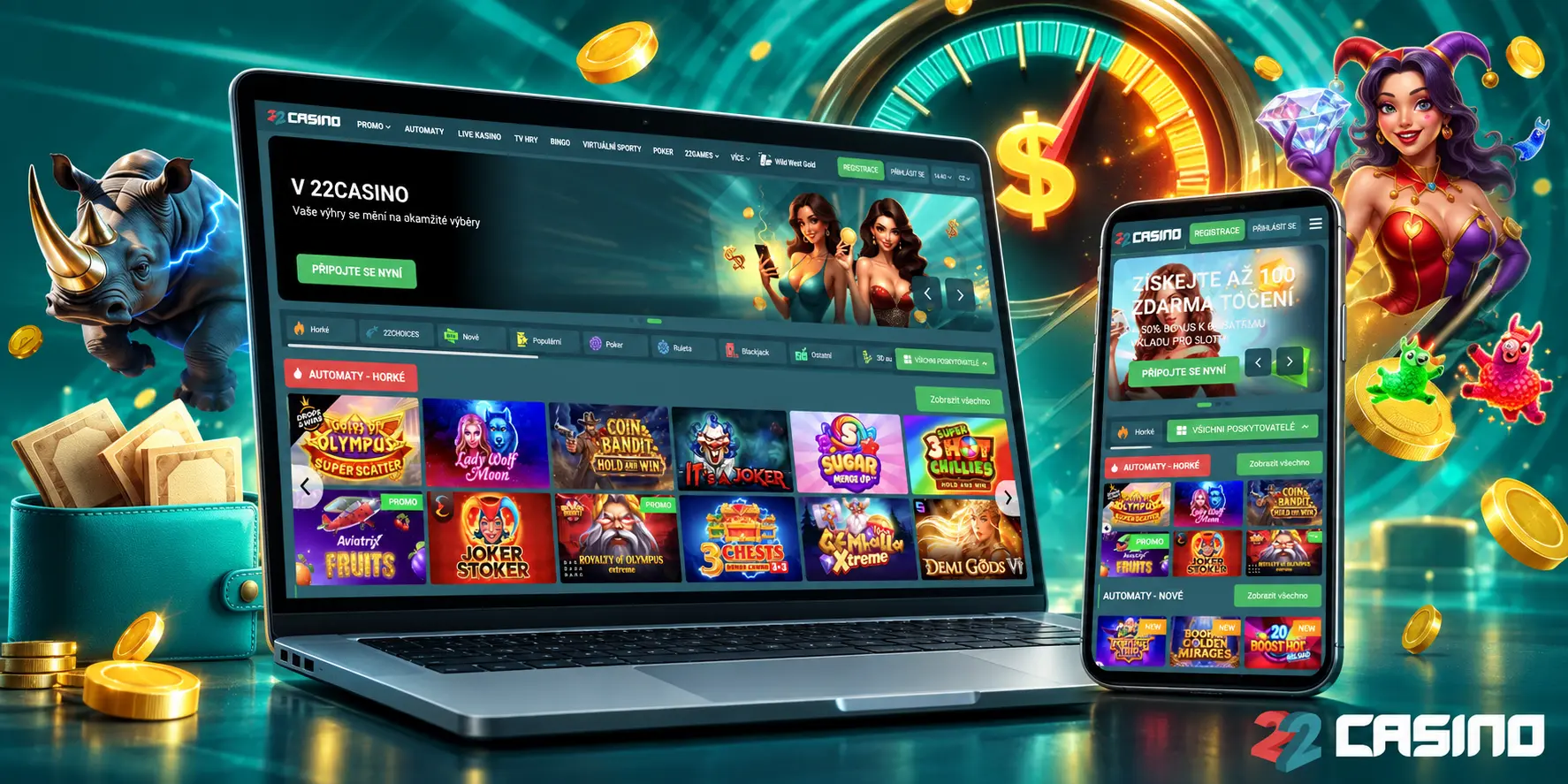 Kasinové hry dostupné u 22Casino